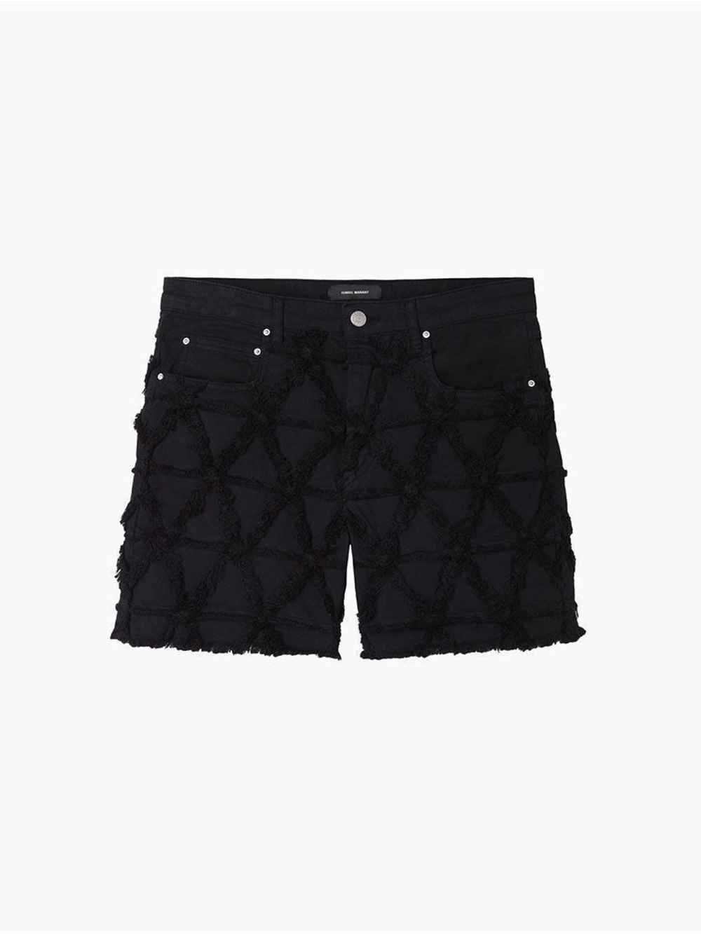 Isabel Marant Black Fringed Geometric Denim Shorts